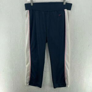 Nike Track Pants Women's Sz M Blue Pink Cropped Mid-Rise Elastic Wide Waistband